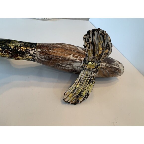 Wood Fish Display Tabletop Retro Metal Fins Nautical Décor Gold Tone Accent - Picture 8 of 10